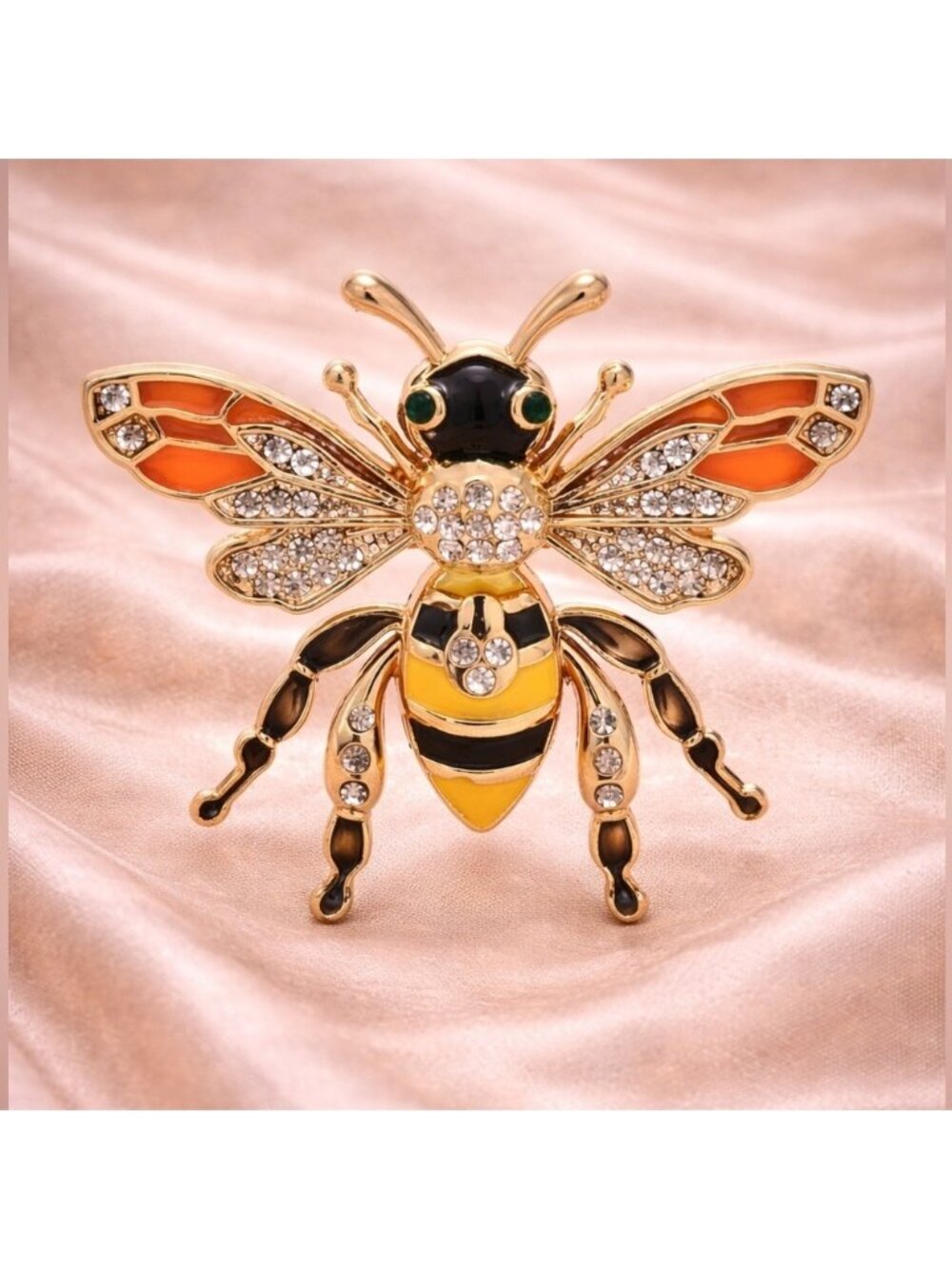 Orange Bee Gold Crystal Brooch
